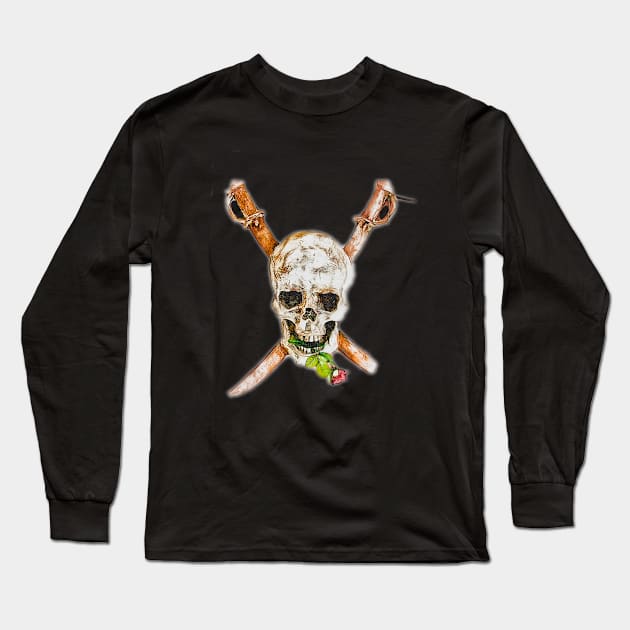 Pirate skull and bones with rose Long Sleeve T-Shirt by Boztik-Designs